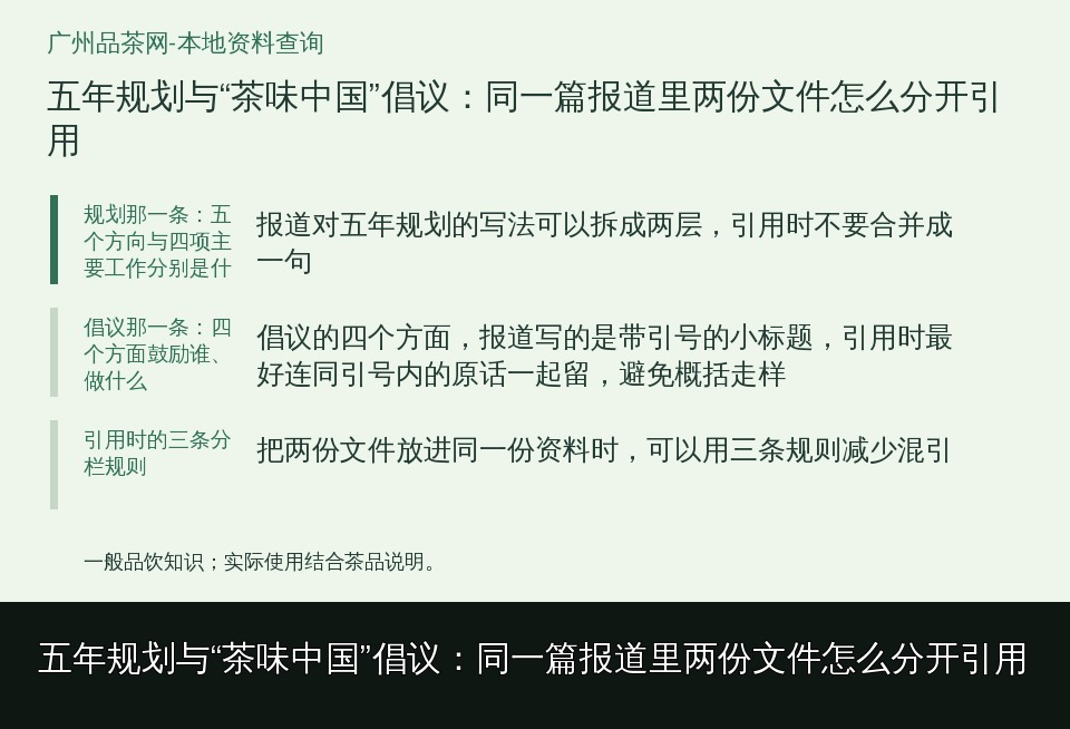 五年规划与“茶味中国”倡议:同一篇报道里两份文件怎么分开引用的知识要点示意图