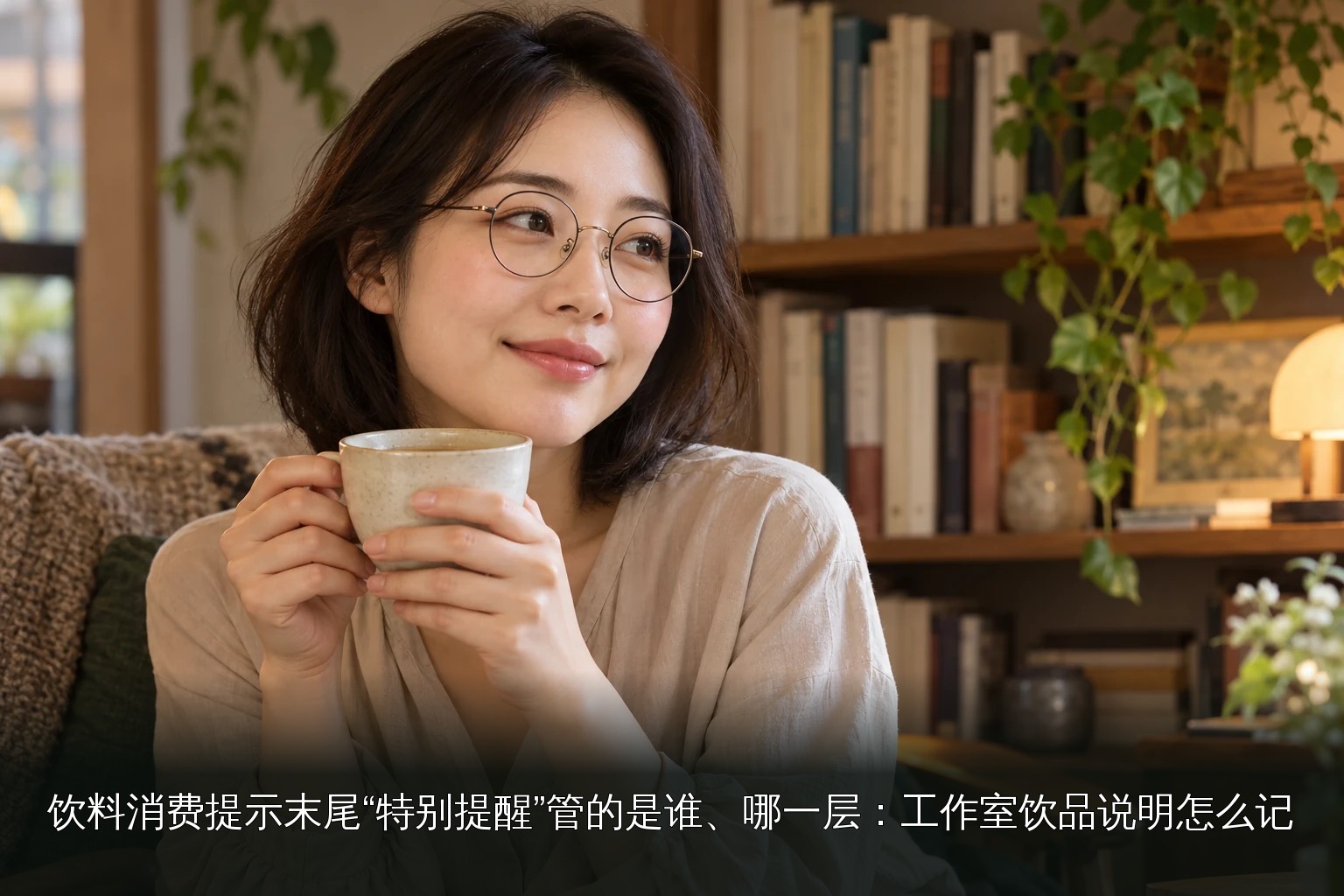 年轻女性品茶主题图|书店茶饮人物